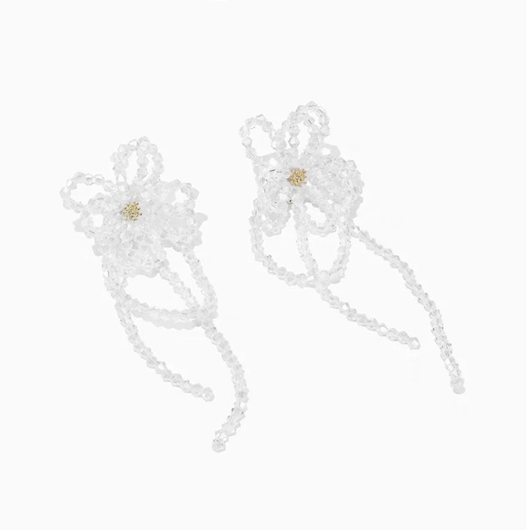 New Anthropologie Beaded Blossom White Drop Earrings - Picture 1 of 8